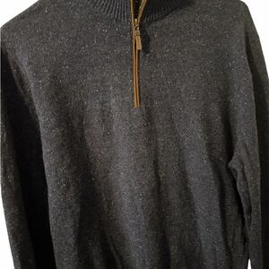 QI Cashmere Quarter zip Sweater Navy Blue With Lighter Specs Throughout Medium